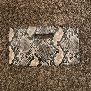 Nine West faux leather snakeskin clutch. Brown.